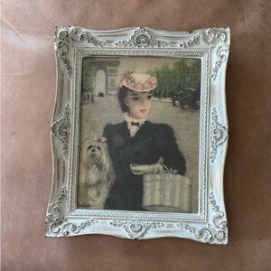 Vintage JEFFE HULDAH Print Lady With Dog And Hat Box Illinois Molding  Frame